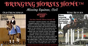 MISSING EQUINE Old Frenchman and Wise Return, Near Danville, KY, 40330